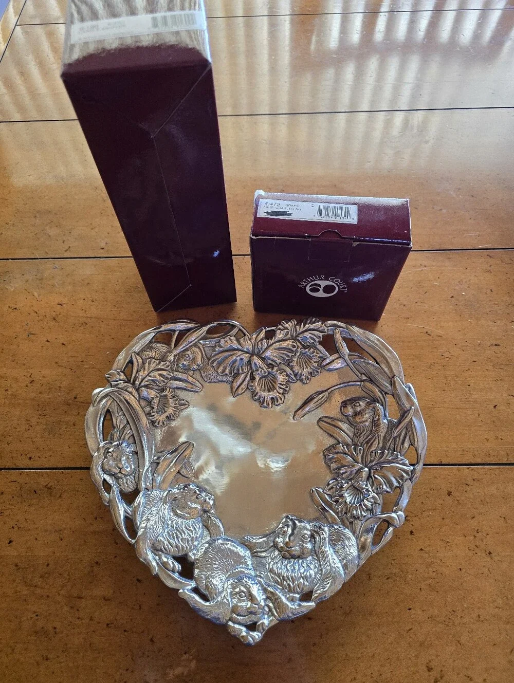 Vintage 1990s New Arthur Court Pewter Rabbit Theme Bowl, Coaster & Candle Snuff